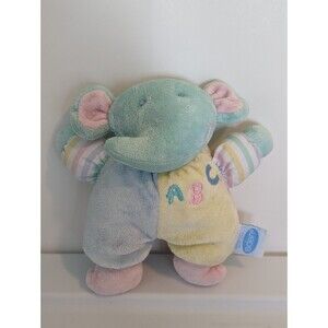 Eden ABC Pastel Elephant Stripes Velour Stuffed Animal Plush 7" Rattle Vintage